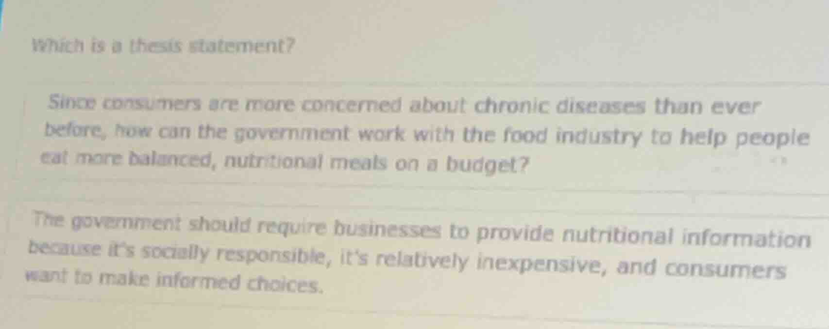 which is a thesis statement? since consumers are more concerned about c…