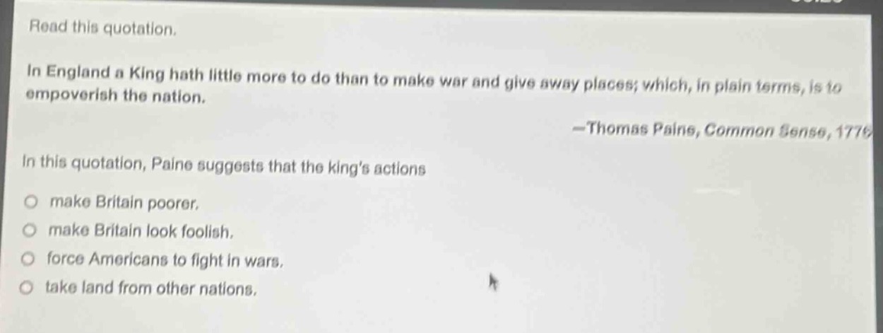 read this quotation. in england a king hath little more to do than to m…