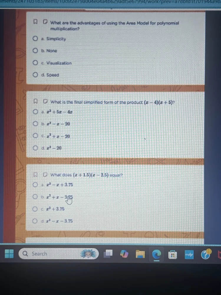 1. what are the advantages of using the area model for polynomial multi…