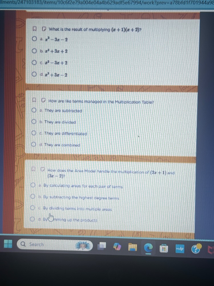1. what is the result of multiplying $(x+1)(x+2)?$ o a. $x^{2}-3x-2$ o …