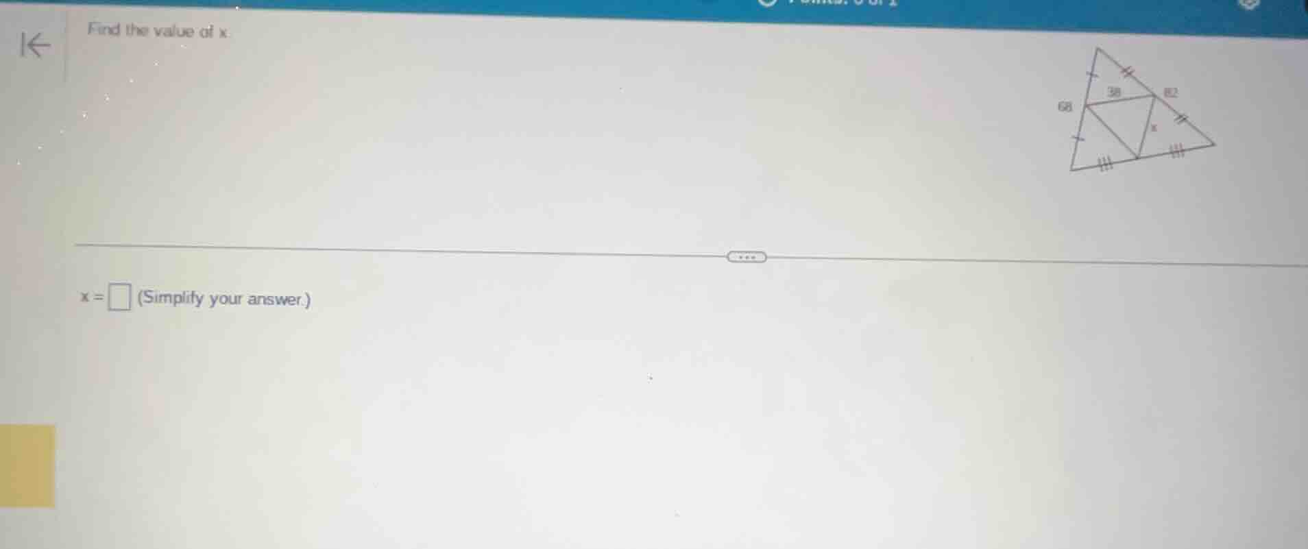find the value of x. $x=\\square$ (simplify your answer.)