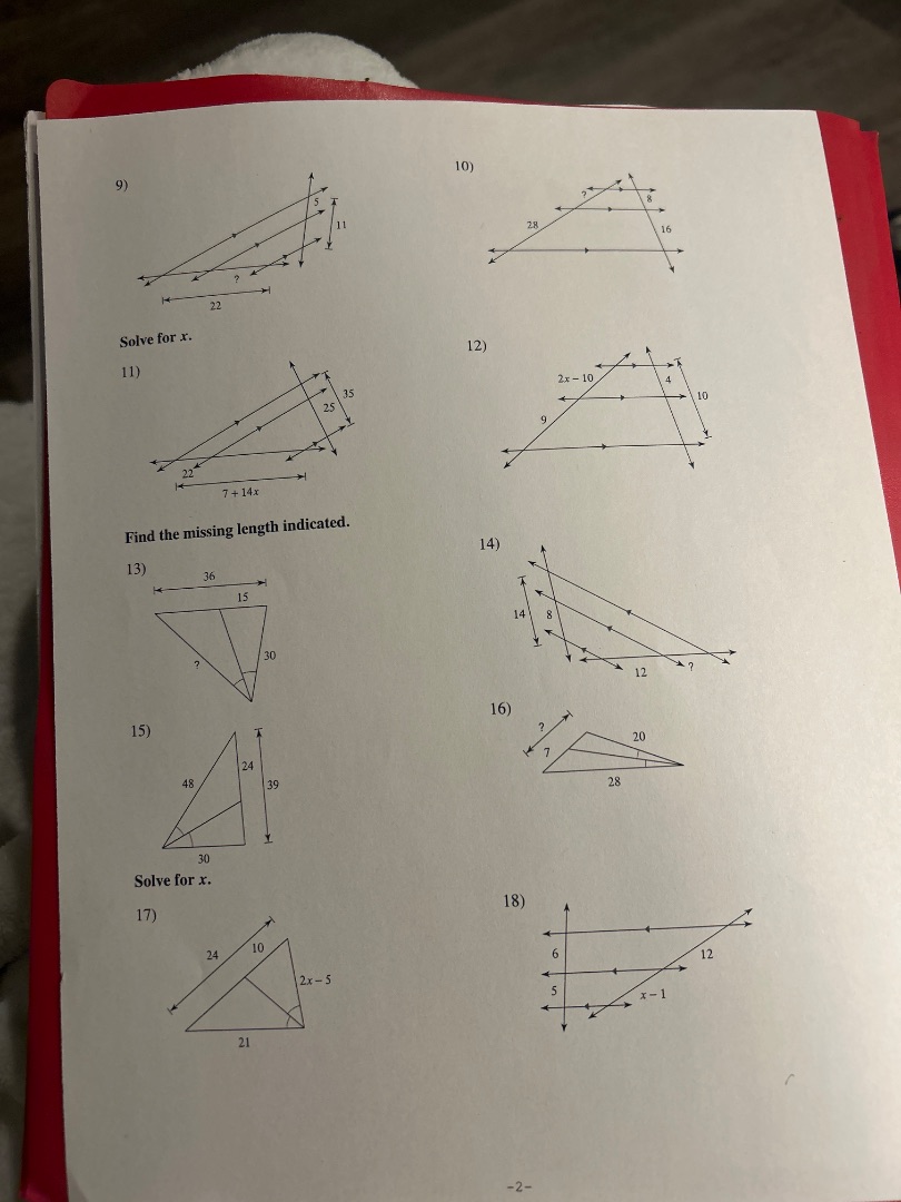 9) 10) solve for x. 11) 12) find the missing length indicated. 13) 14) …