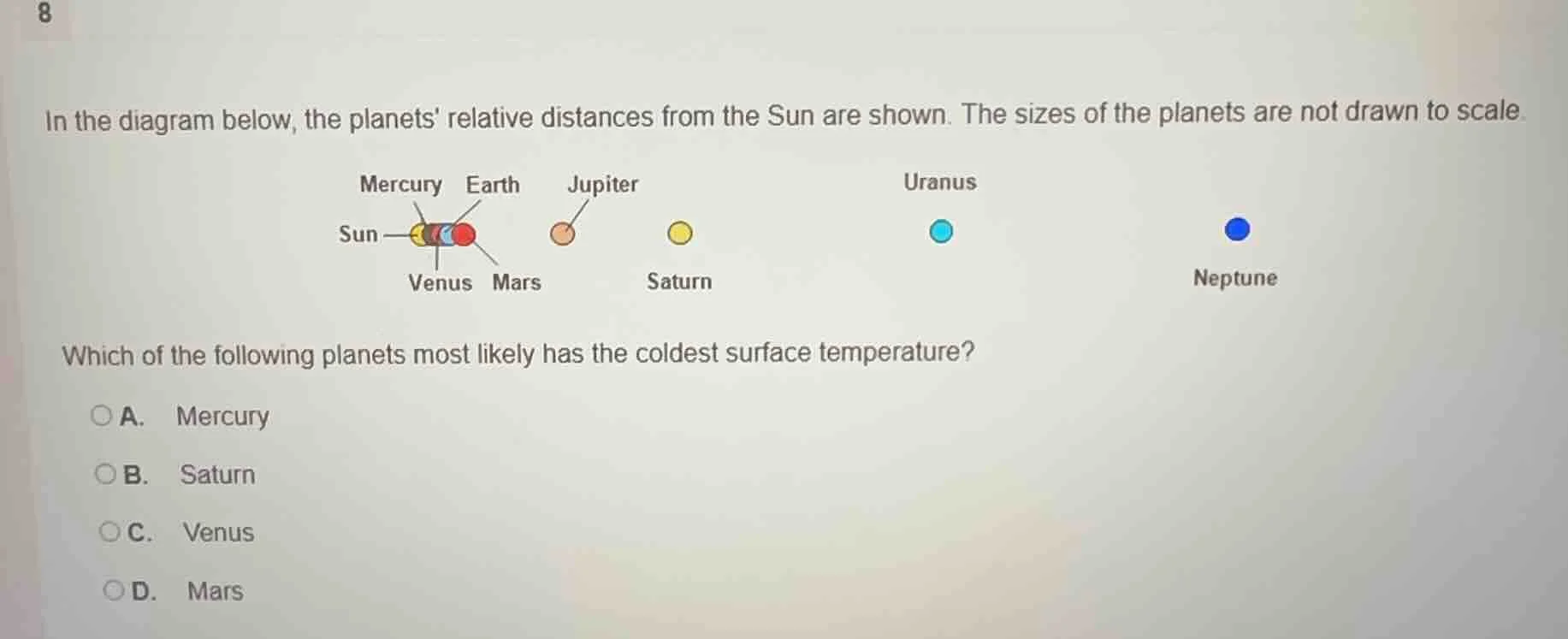 8 in the diagram below, the planets relative distances from the sun are…