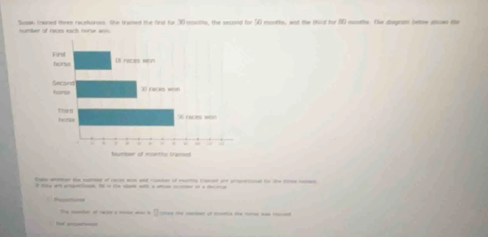 susan trained three racehorses. she trained the first for 30 months, th…