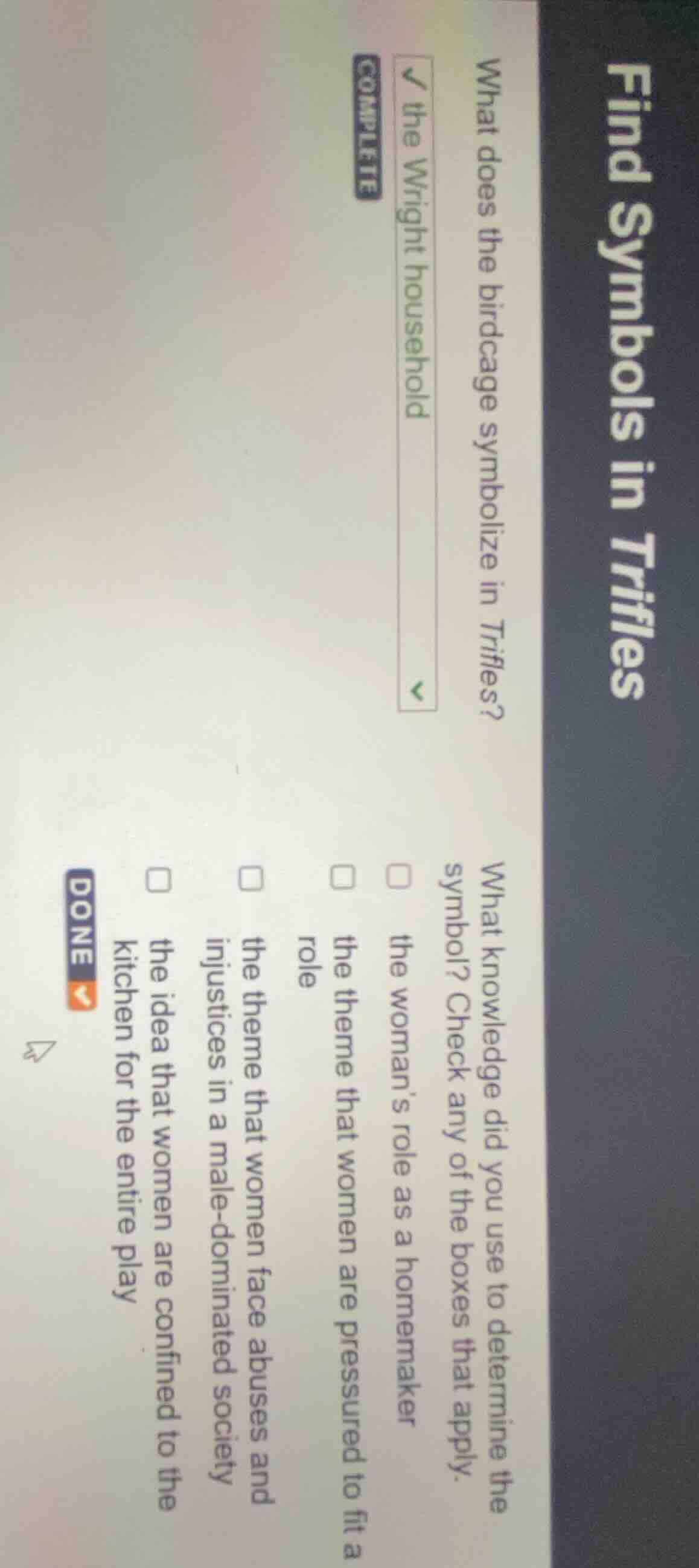 find symbols in trifles what does the birdcage symbolize in trifles? ✓ …