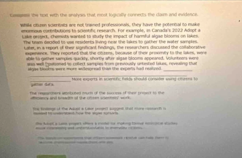 complete the text with the analysis that most logically connects the cl…