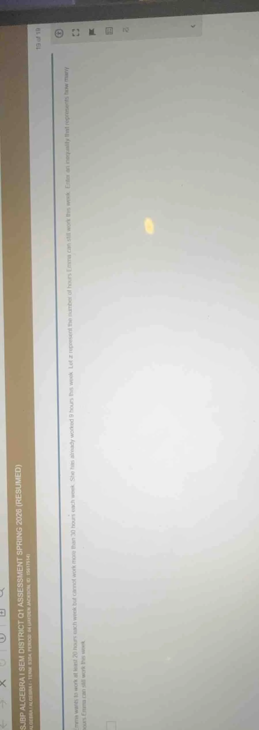 19 of 10 sjbp algebra i sem district q1 assessment spring 2026 (resumed…