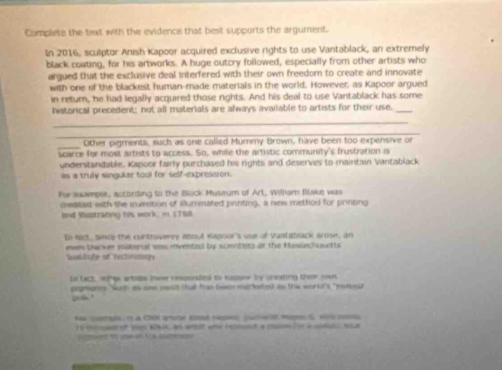 complete the text with the evidence that best supports the argument. in…