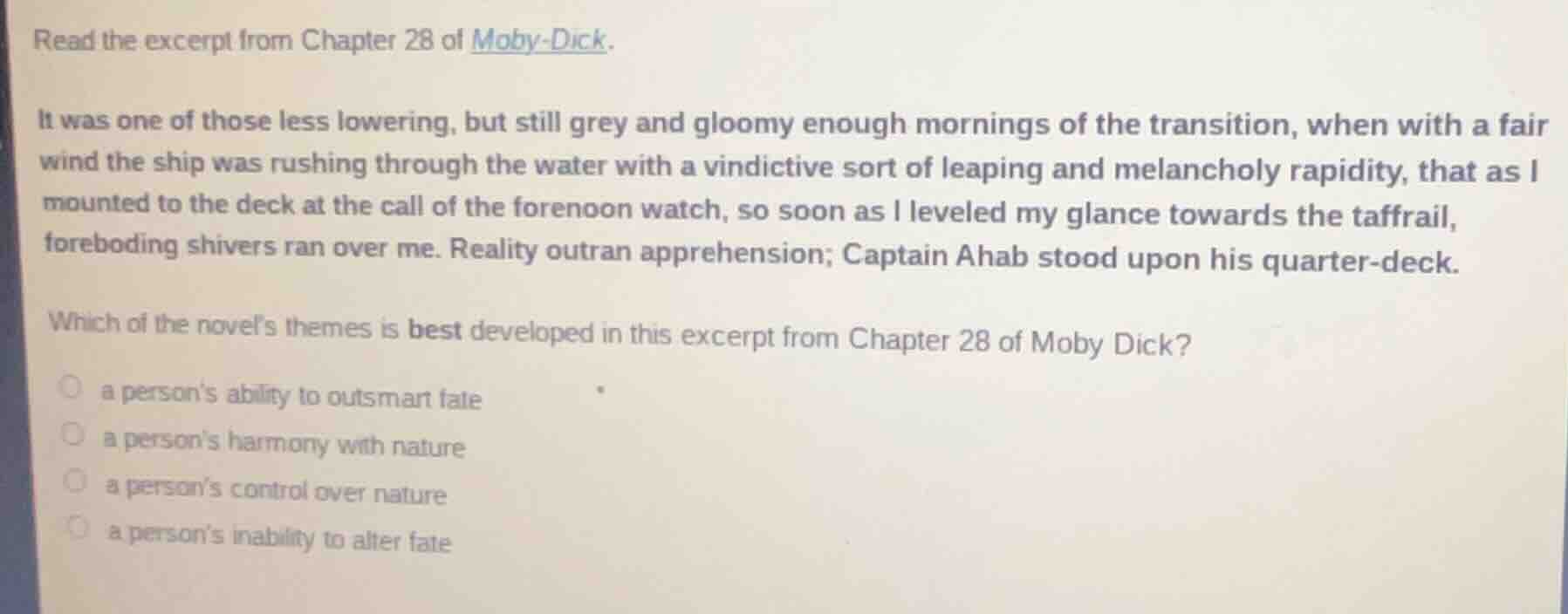 read the excerpt from chapter 28 of moby-dick. it was one of those less…