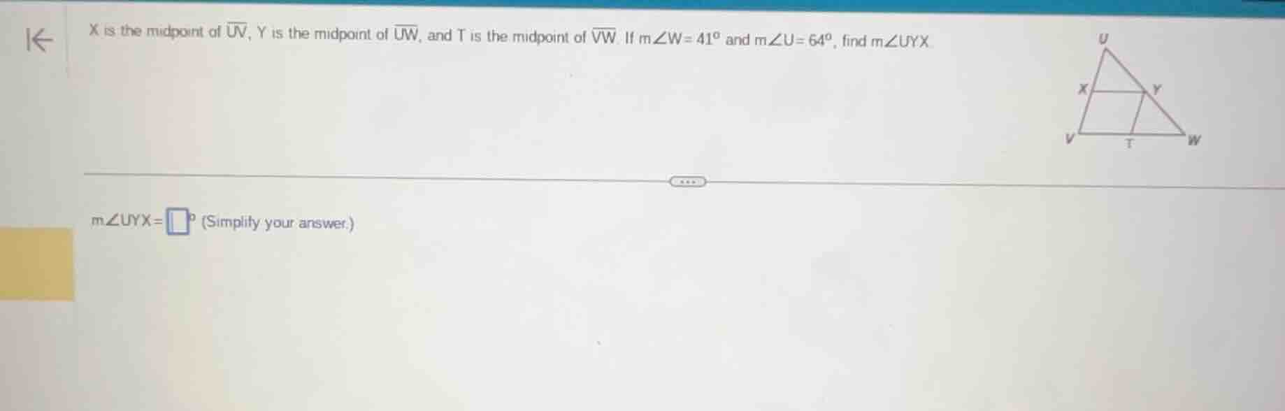 x is the midpoint of $overline{uv}$, y is the midpoint of $overline{uw}…