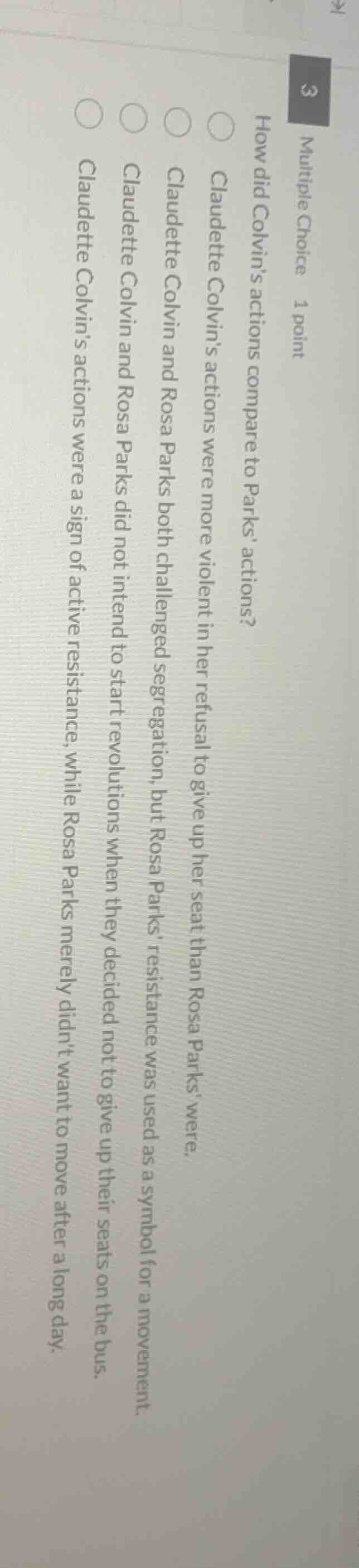 3 multiple choice 1 point how did colvins actions compare to parks acti…