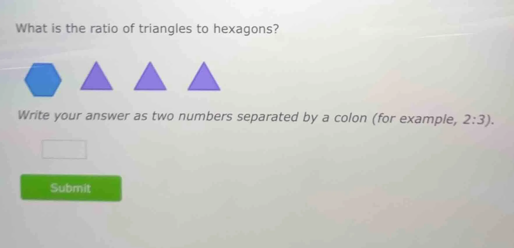 what is the ratio of triangles to hexagons? write your answer as two nu…