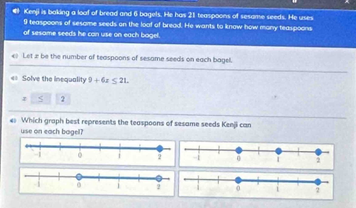 kenji is baking a loaf of bread and 6 bagels. he has 21 teaspoons of se…