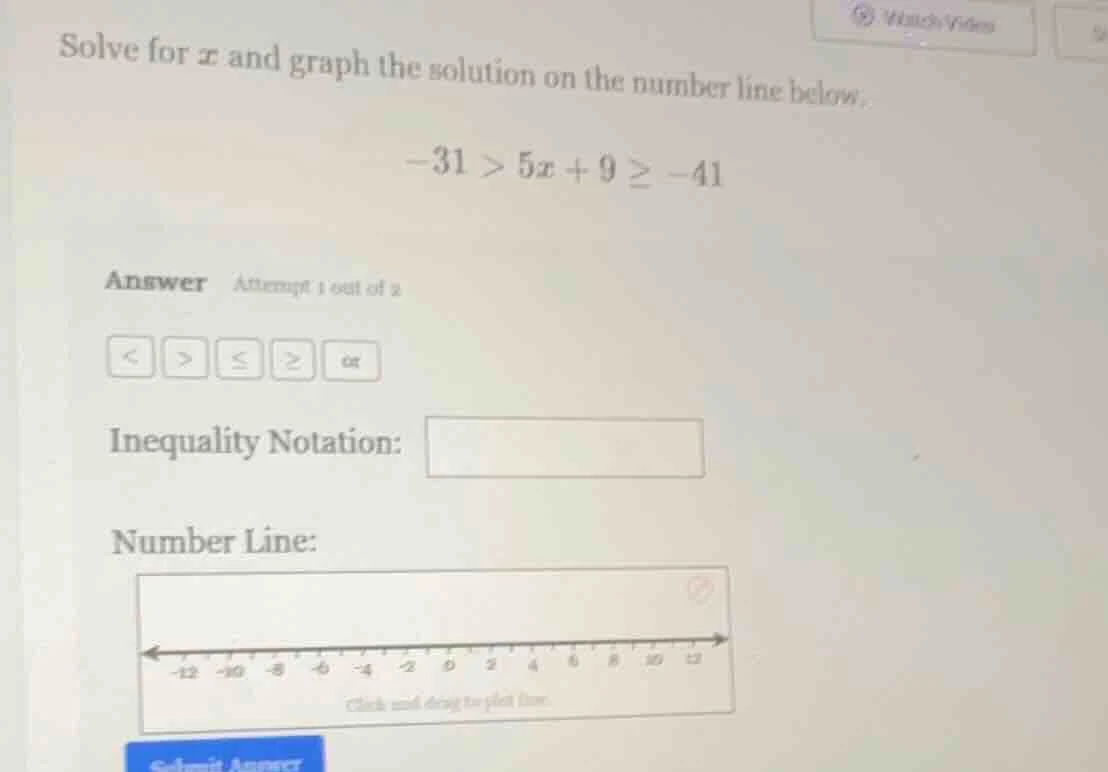 solve for $x$ and graph the solution on the number line below.$-31 > 5x…