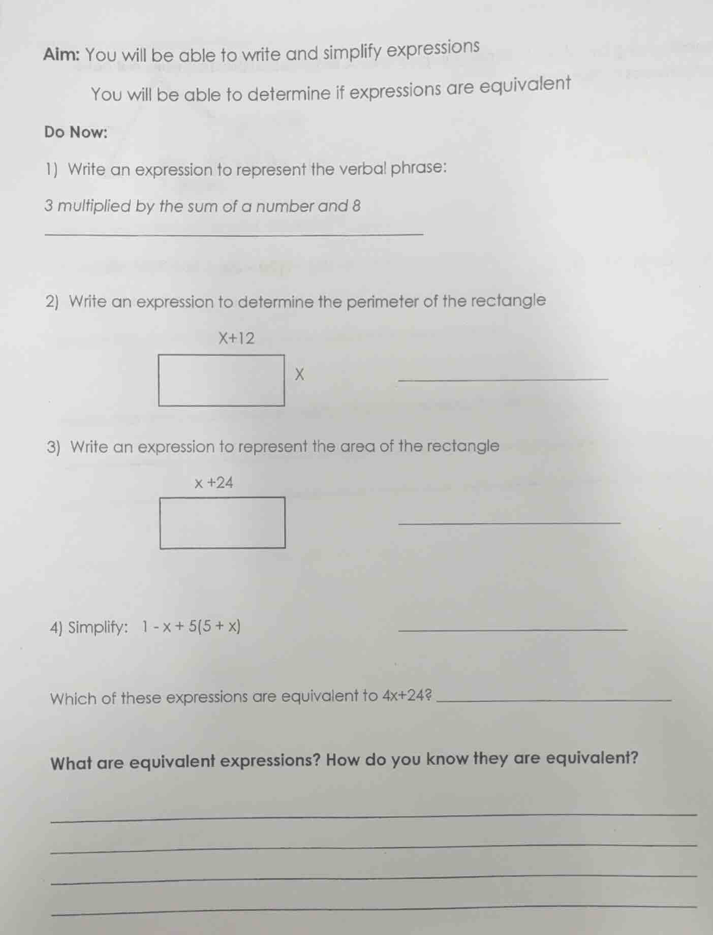 aim: you will be able to write and simplify expressions you will be abl…