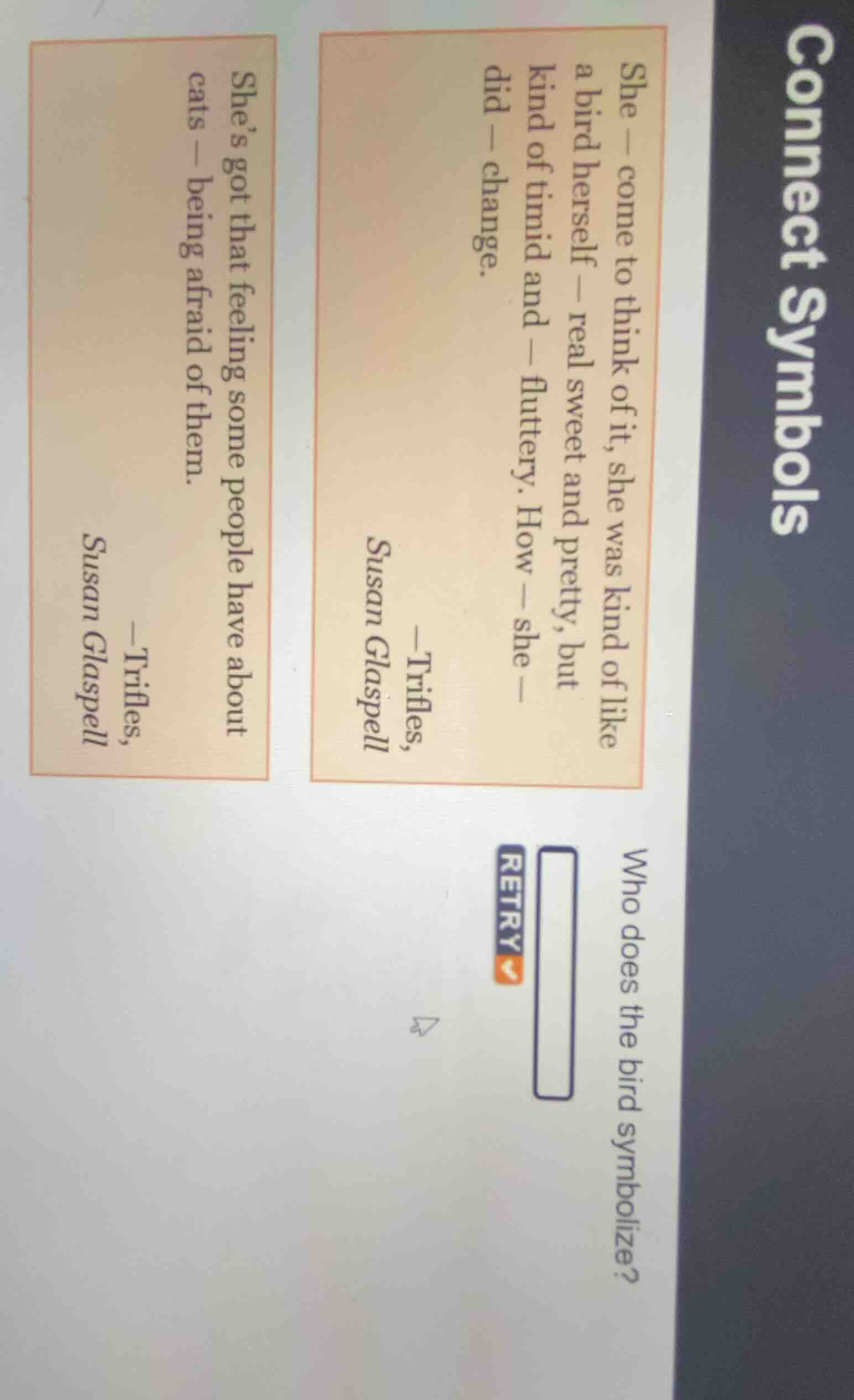 connect symbols who does the bird symbolize? retry she — come to think …