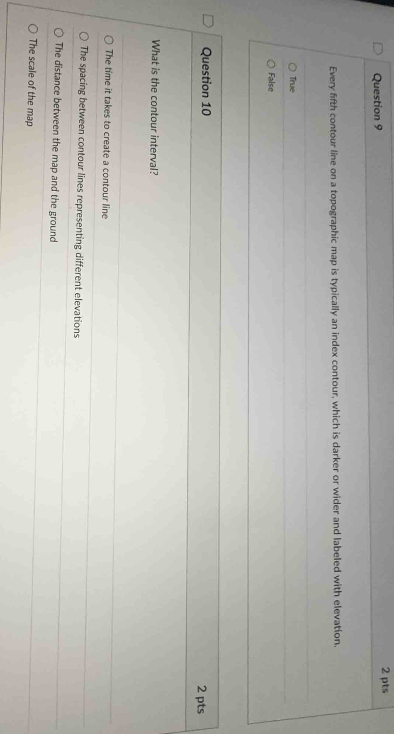 question 9 2 ptsevery fifth contour line on a topographic map is typica…