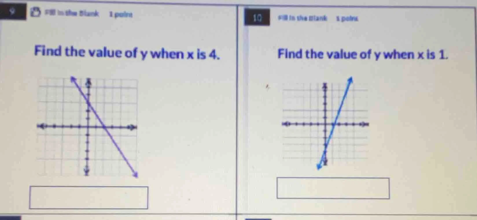 9 fill in the blank 1 point find the value of y when x is 4. 10 fill in…