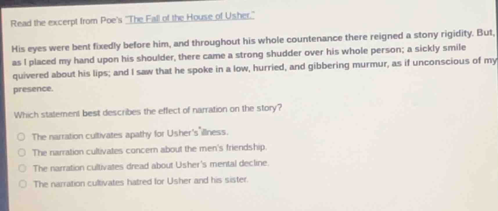 read the excerpt from poes \the fall of the house of usher.\ his eyes w…