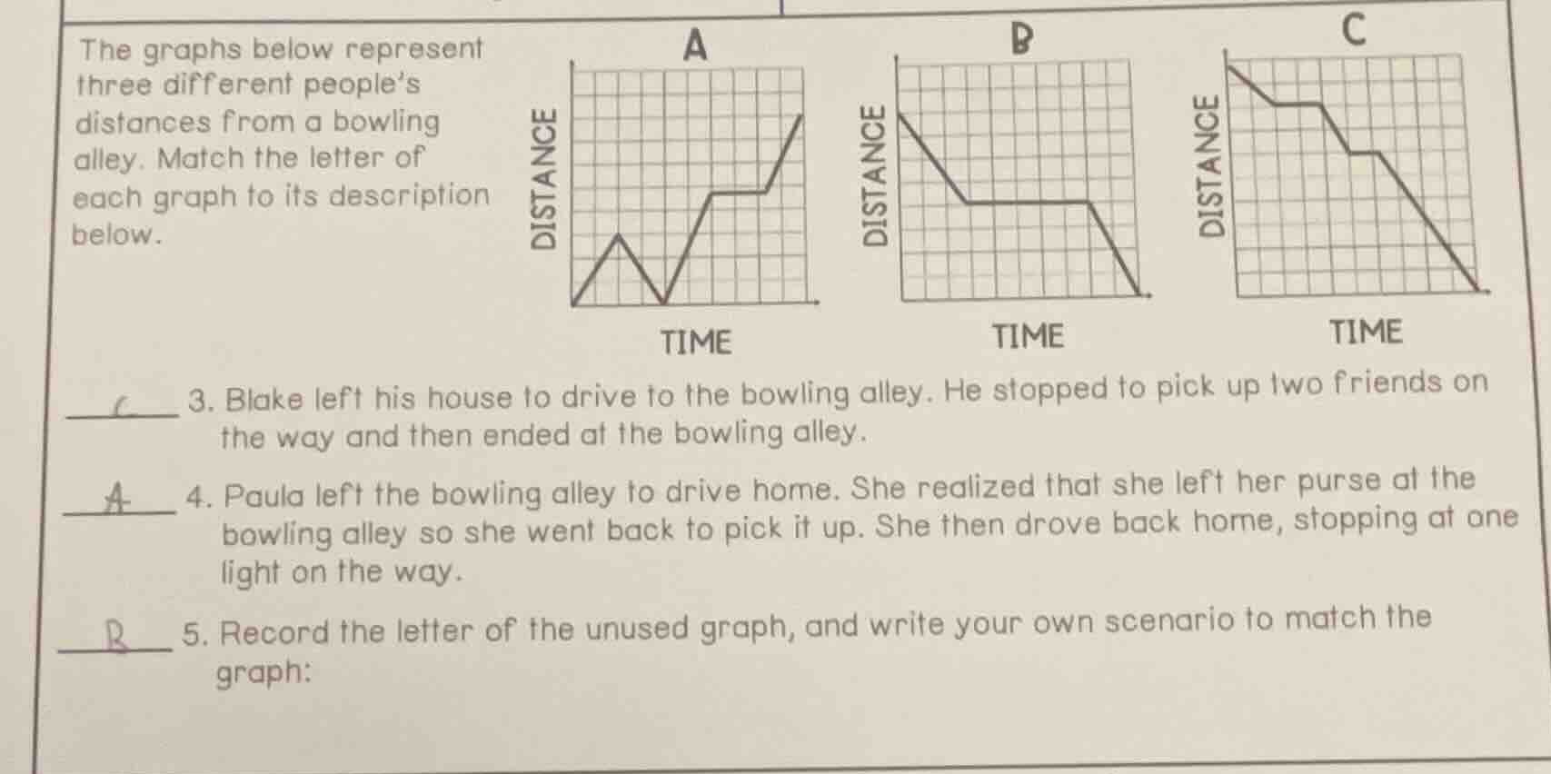 the graphs below represent three different peoples distances from a bow…