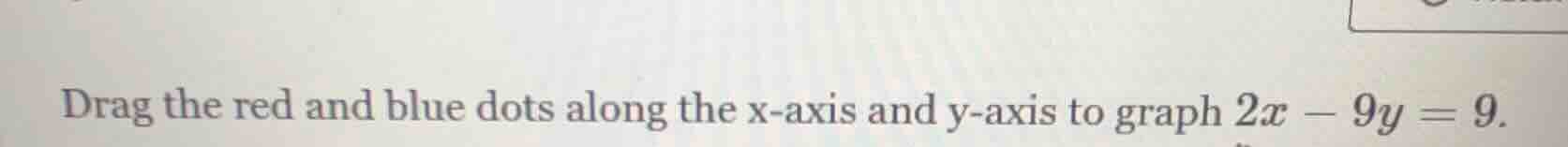 drag the red and blue dots along the x-axis and y-axis to graph $2x - 9…