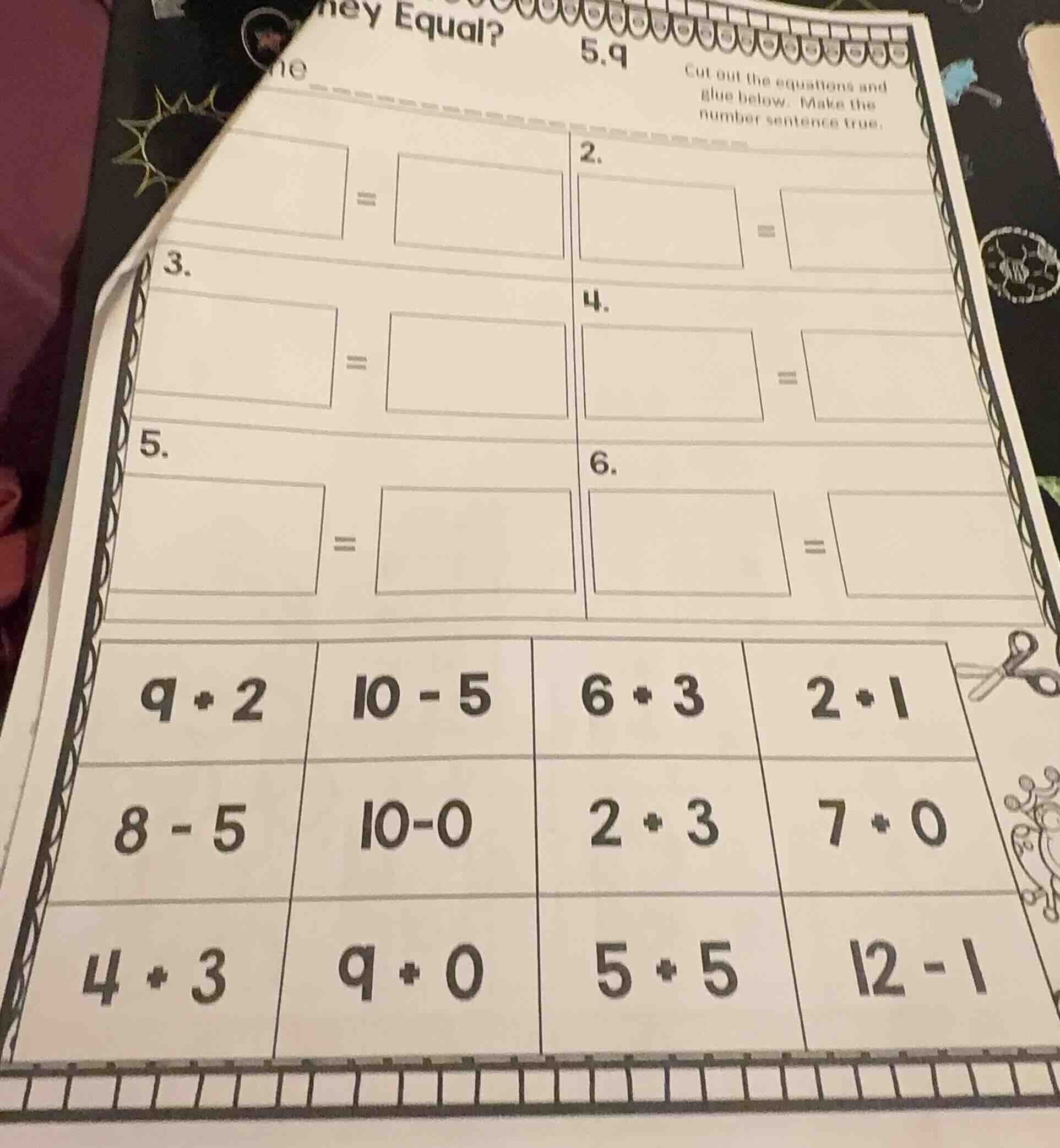 ey equal? 5.9 cut out the equations and glue below. make the number sen…