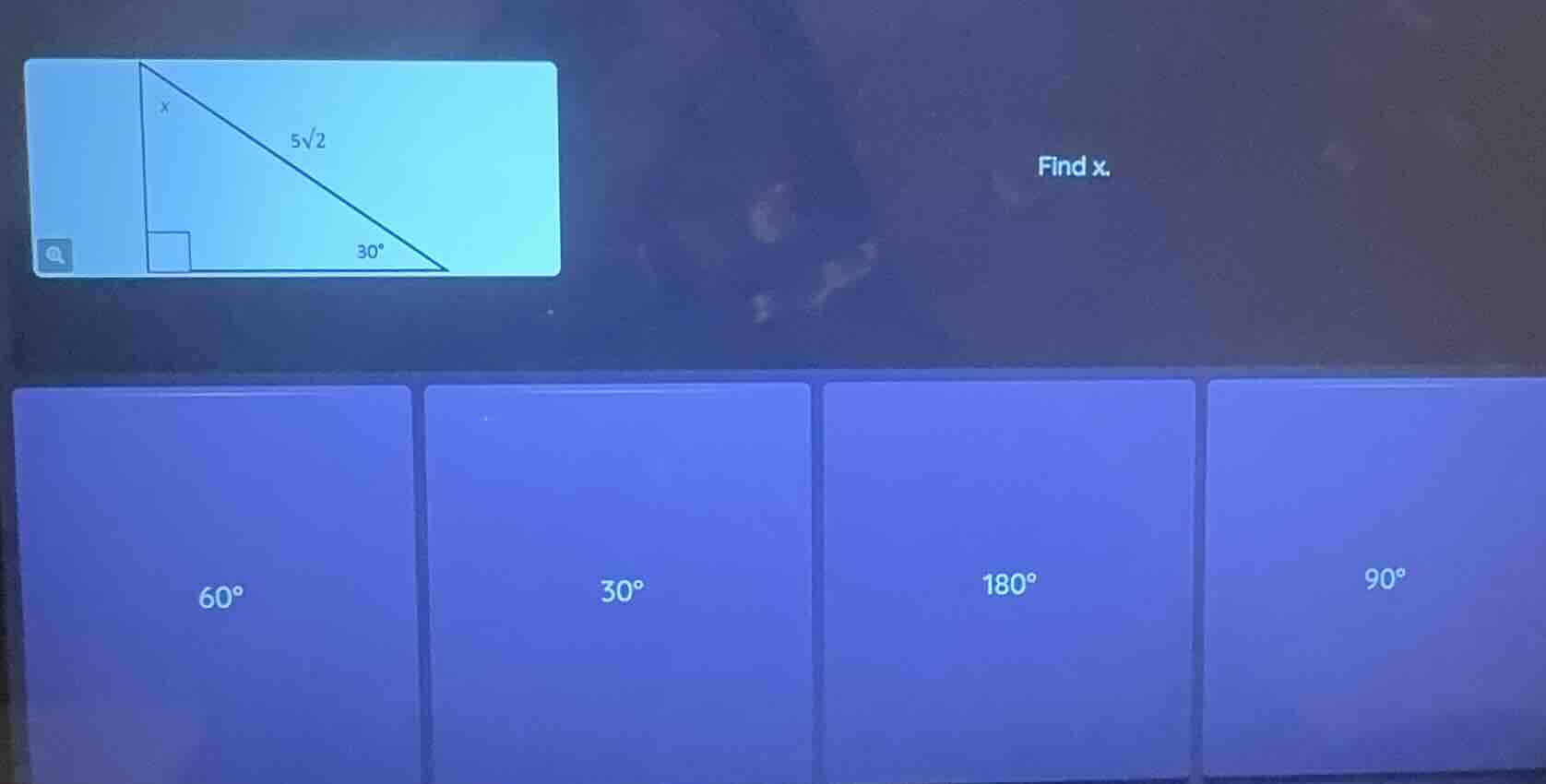 find x. 60° 30° 180° 90°