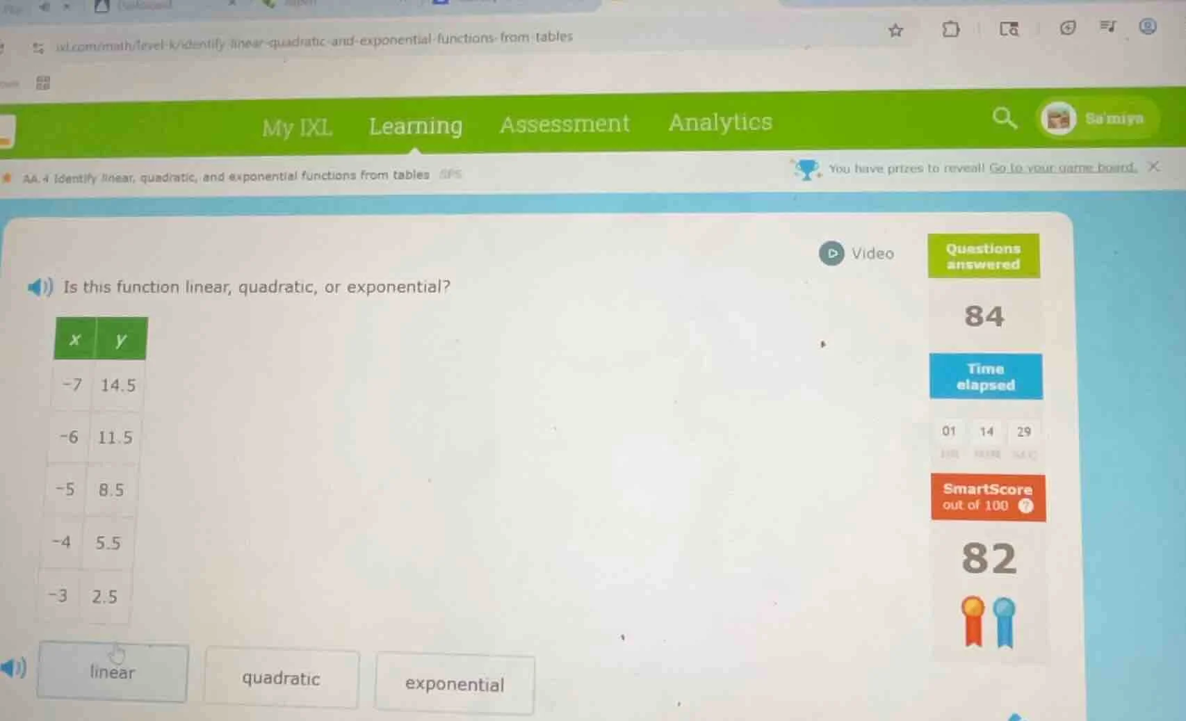 aa.4 identify linear, quadratic, and exponential functions from tables …