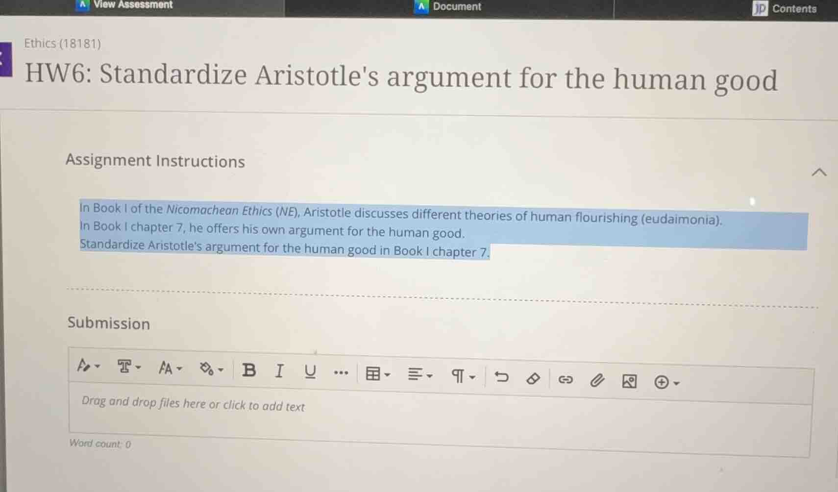 ethics (18181) hw6: standardize aristotles argument for the human good …