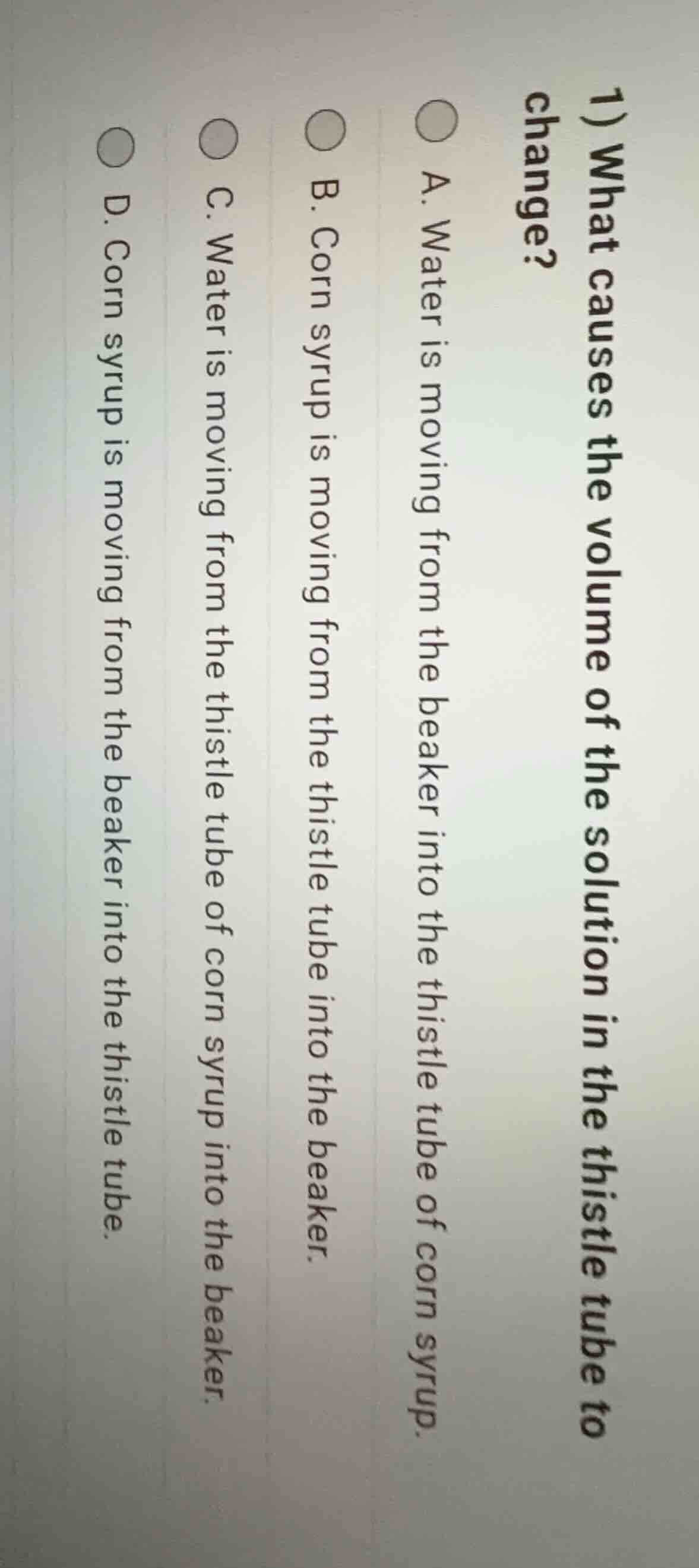 1) what causes the volume of the solution in the thistle tube to change…