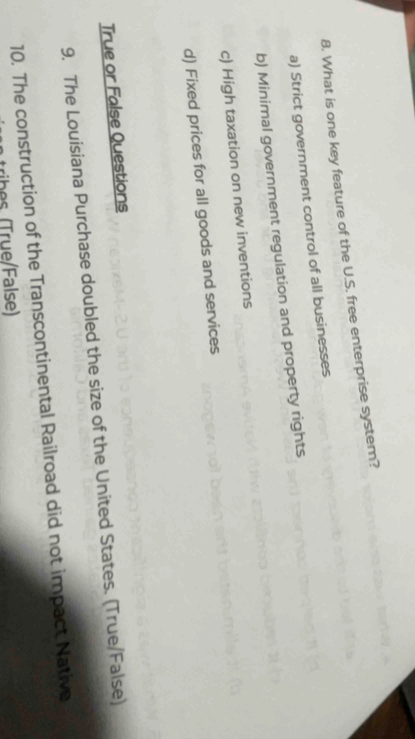 8. what is one key feature of the u.s. free enterprise system? a) stric…