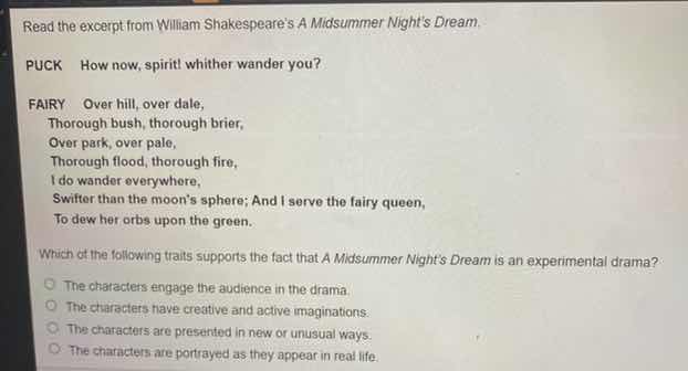read the excerpt from william shakespeares a midsummer nights dream. pu…