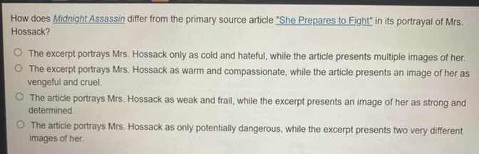 how does midnight assassin differ from the primary source article \she …