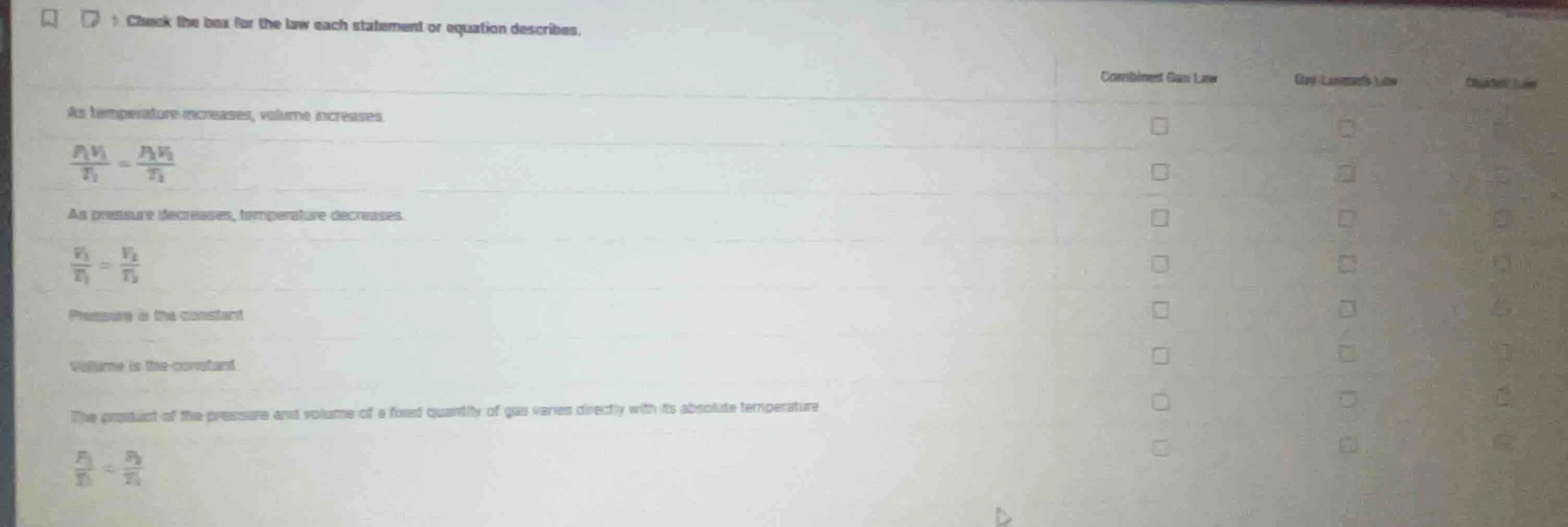 check the box for the law each statement or equation describes. combine…