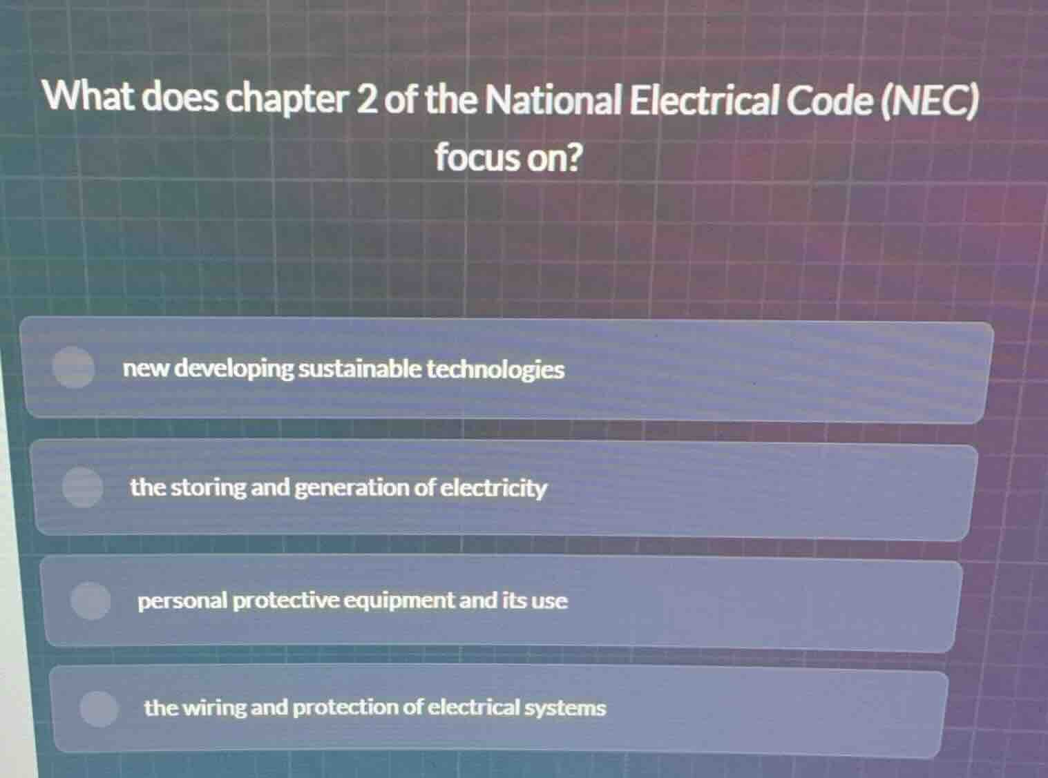 what does chapter 2 of the national electrical code (nec) focus on? new…