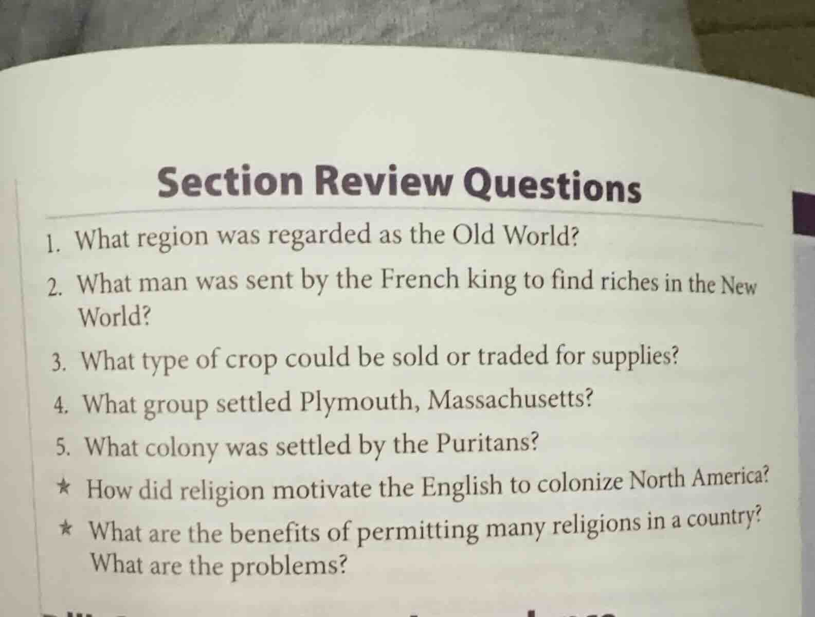 section review questions 1. what region was regarded as the old world? …