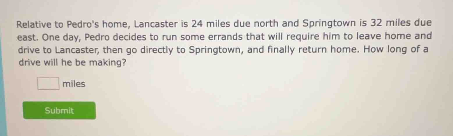 relative to pedros home, lancaster is 24 miles due north and springtown…