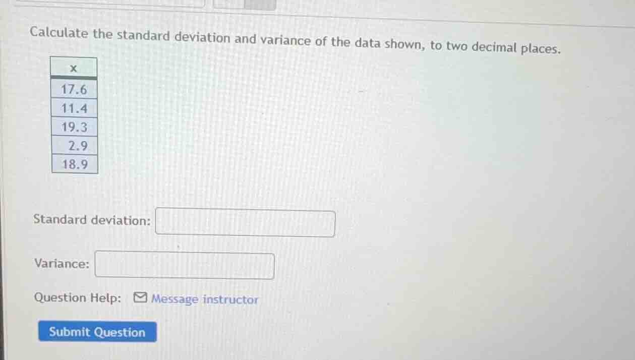calculate the standard deviation and variance of the data shown, to two…