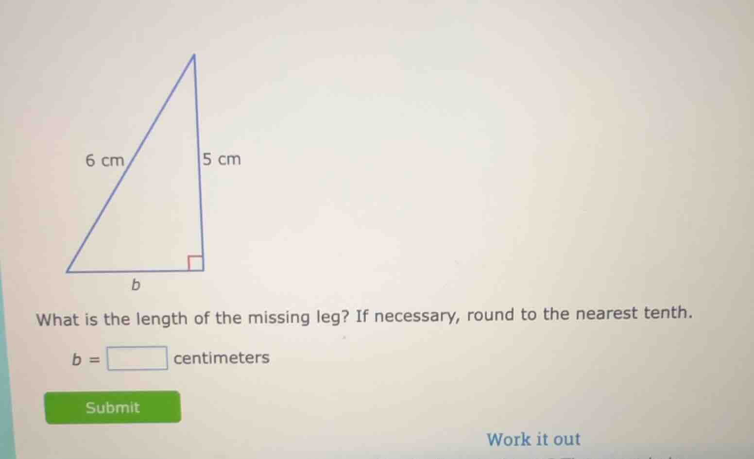 what is the length of the missing leg? if necessary, round to the neare…