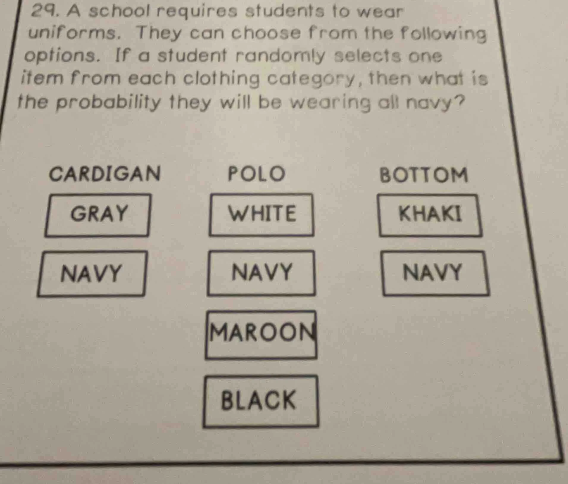 29. a school requires students to wear uniforms. they can choose from t…