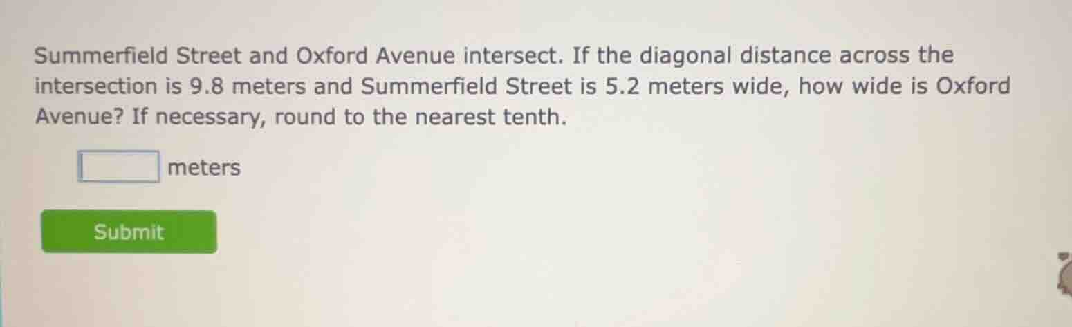 summerfield street and oxford avenue intersect. if the diagonal distanc…