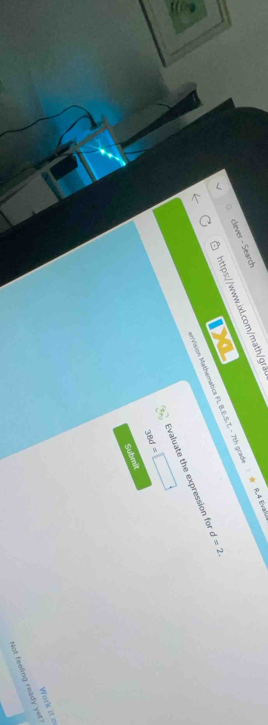 evaluate the expression for $d = 2$. $38d = \\square$ submit