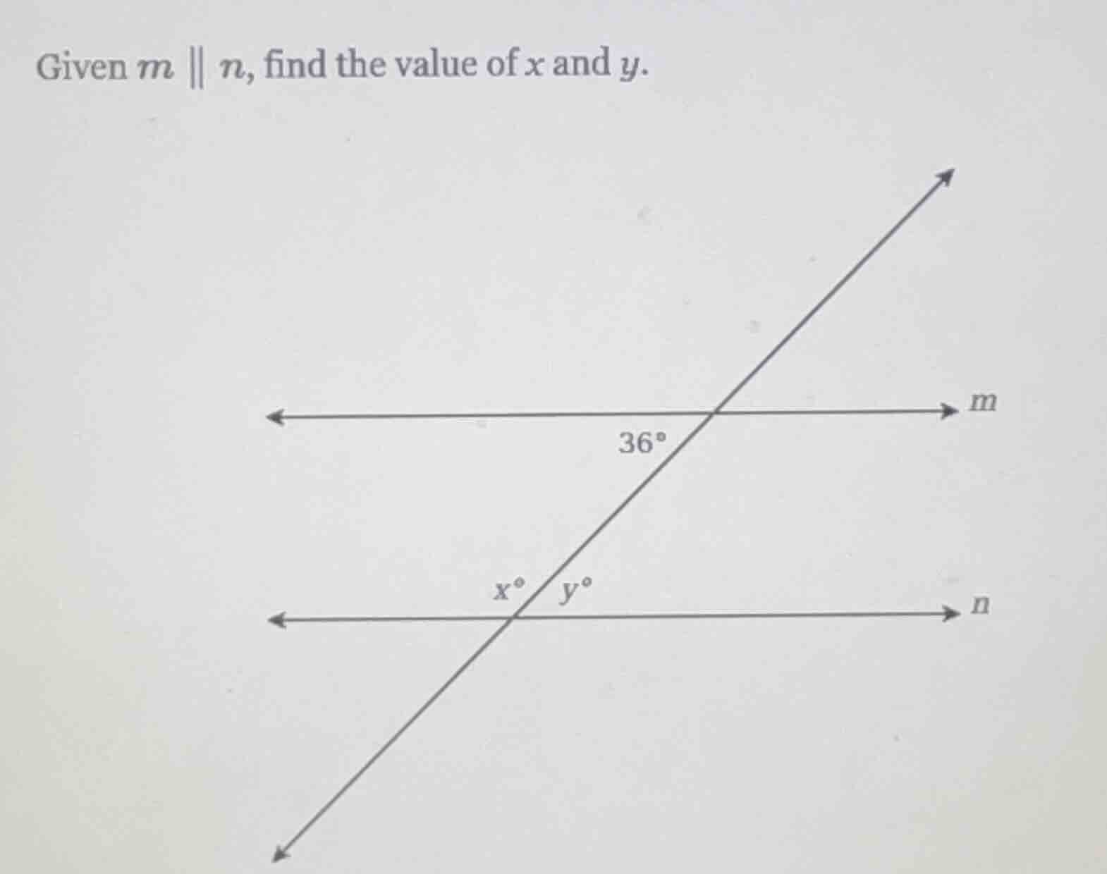 given $m \\parallel n$, find the value of $x$ and $y$.