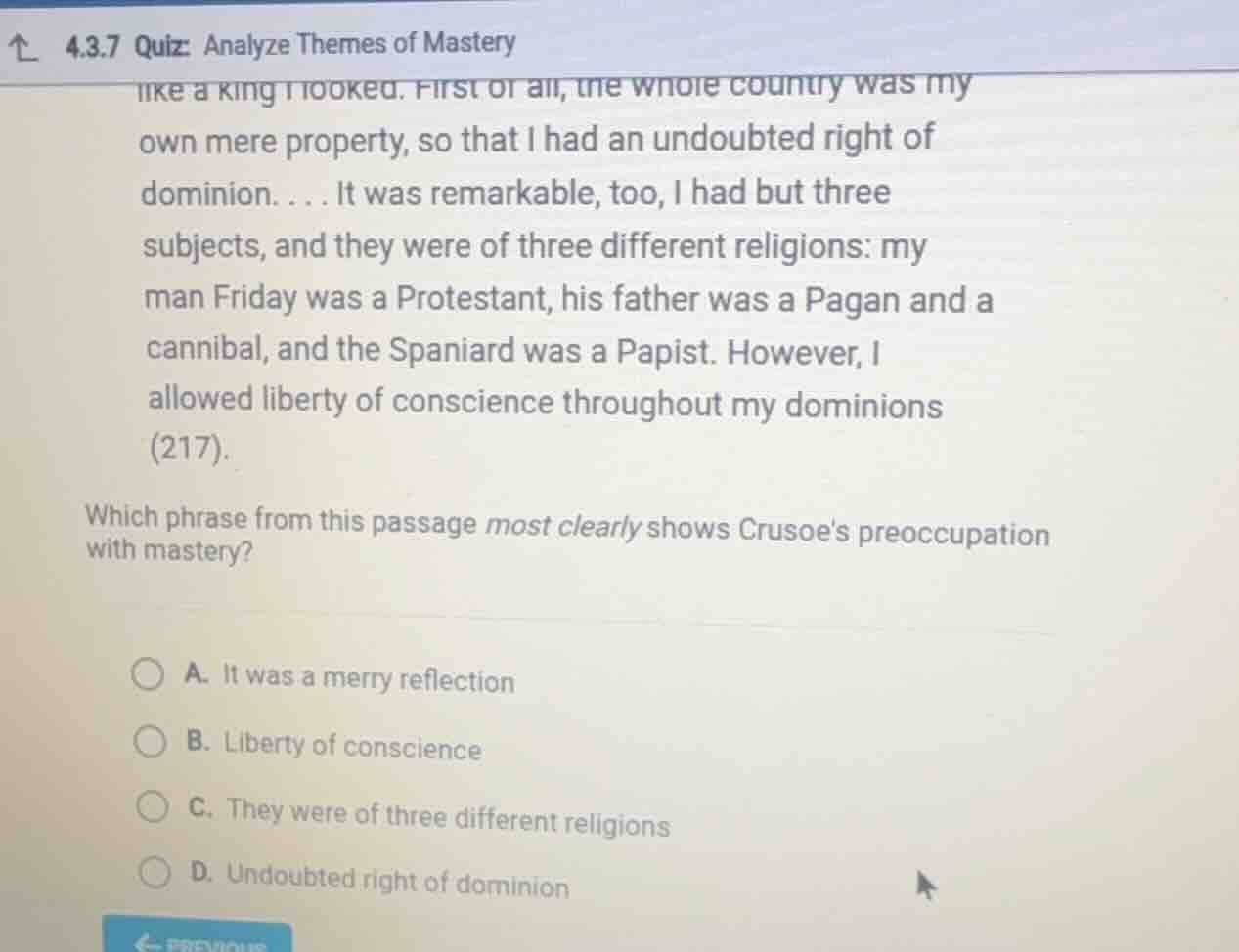 4.3.7 quiz: analyze themes of mastery like a king i looked. first of al…