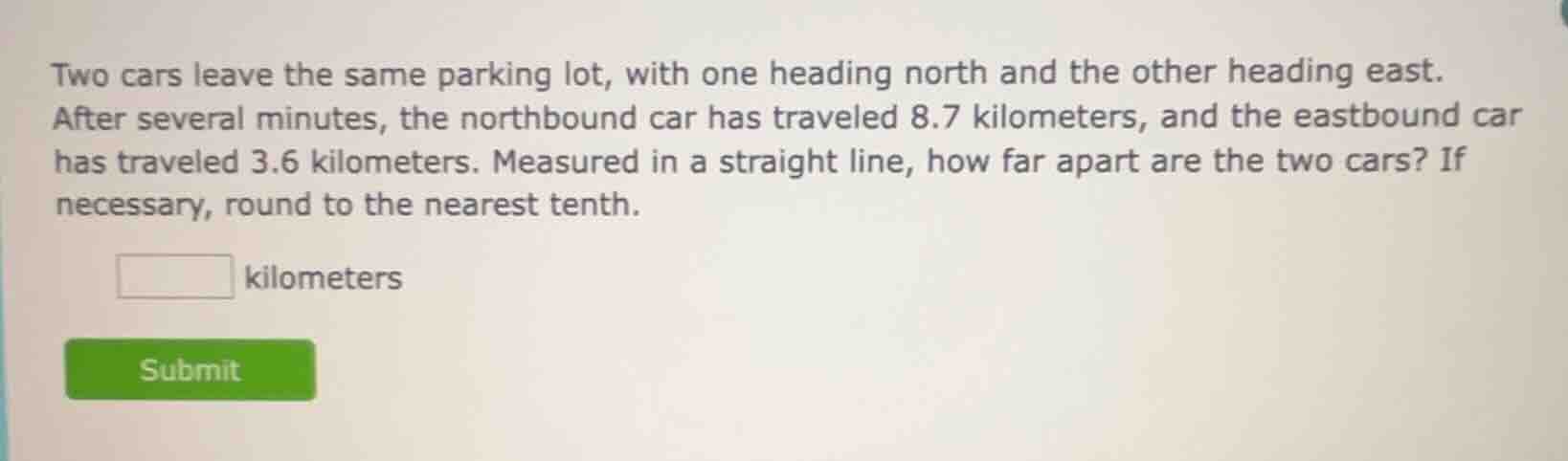 two cars leave the same parking lot, with one heading north and the oth…