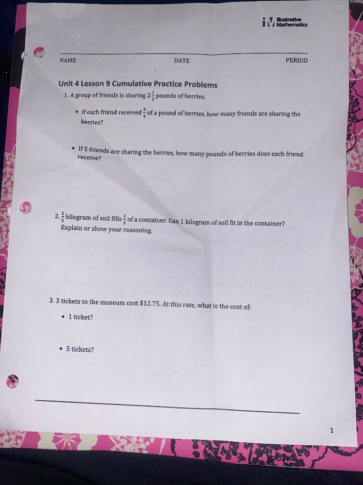 name date period unit 4 lesson 9 cumulative practice problems 1. a grou…