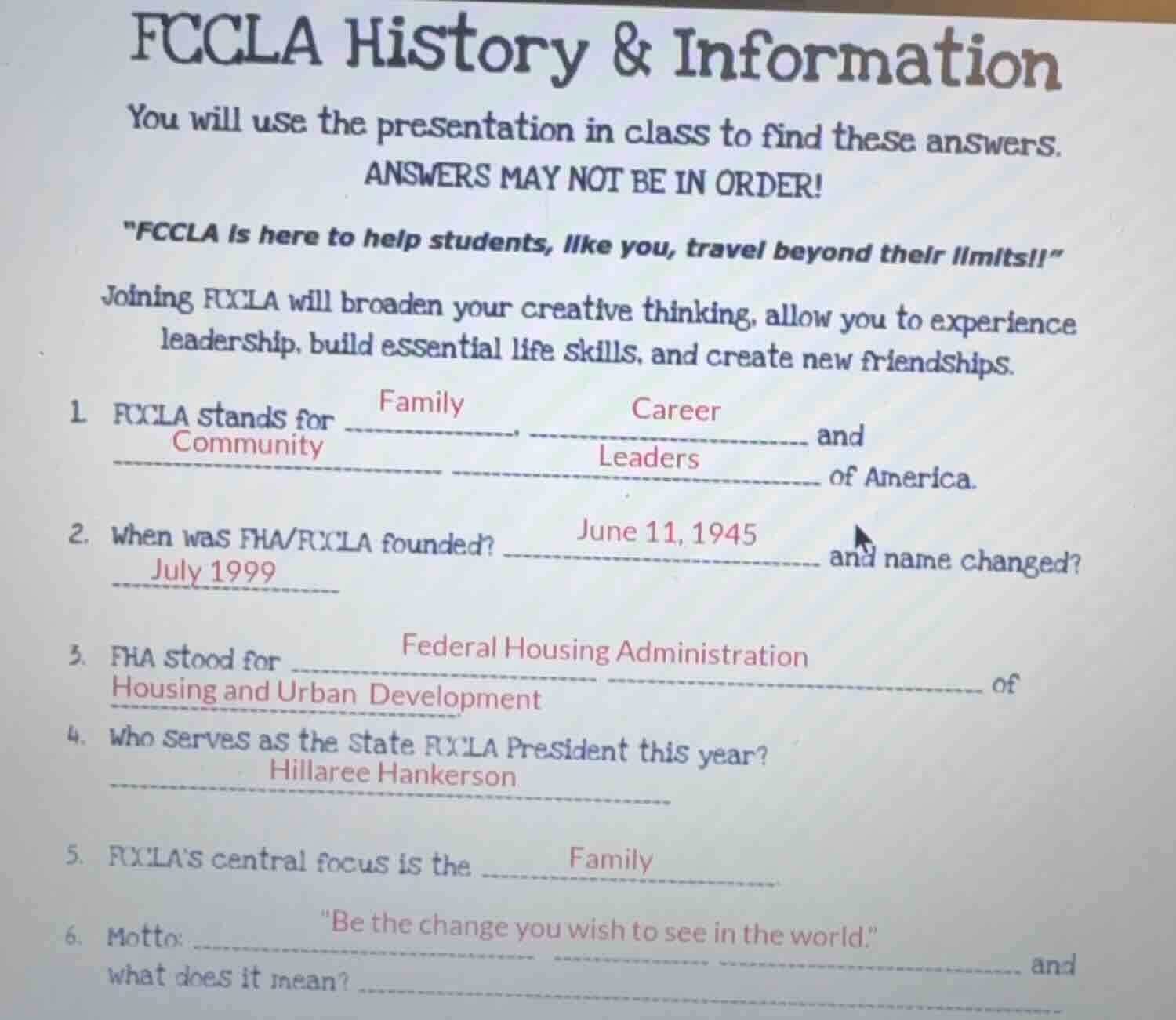 fccla history & information you will use the presentation in class to f…