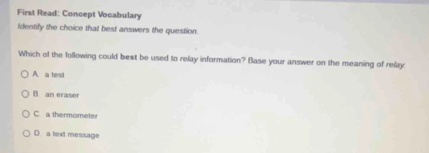 first read: concept vocabulary identify the choice that best answers th…