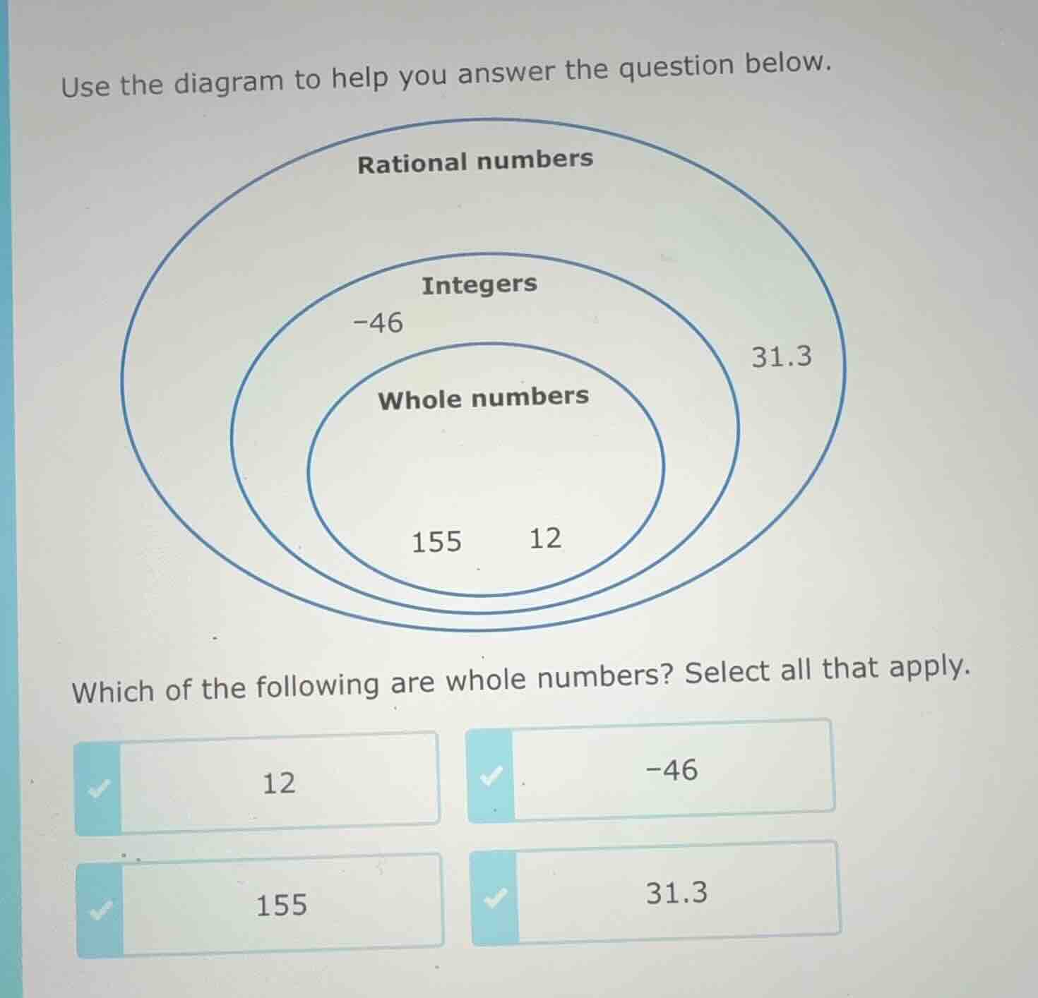 use the diagram to help you answer the question below. rational numbers…