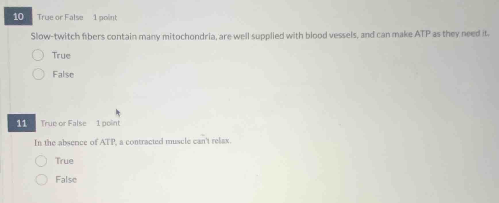 10 true or false 1 point slow-twitch fibers contain many mitochondria, …
